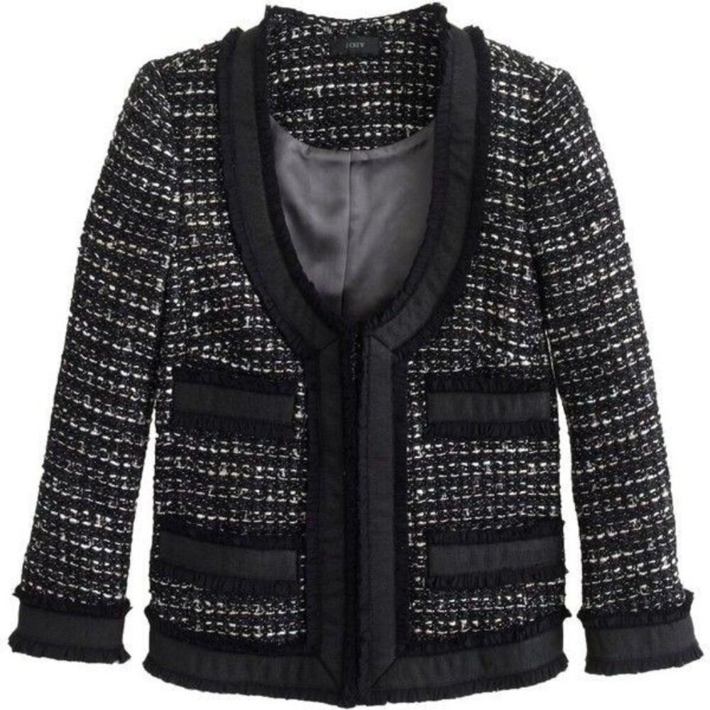 NWT J.Crew Collection Shimmering Black Tweed Scoop Neck Lady Jacket 12
